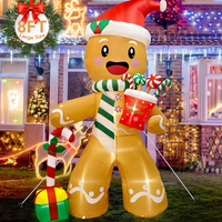 Omino di Pan di Zenzero con Cappello da Babbo Natale, Luci LED, Alto 2,4 Metri, Scatola Regalo Gonfiabile Marrone, Decorazione Natalizia da Giardino