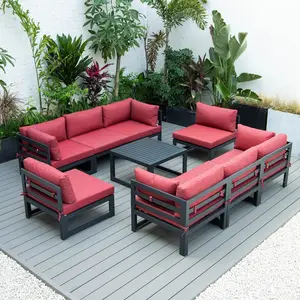 Knock down kemasan luar ruangan furnitur bentuk L aluminium modul teras set sofa