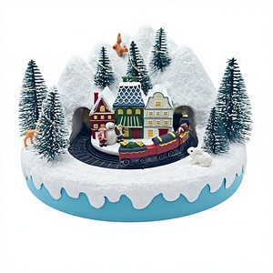 ฉากหมู่บ้านคริสต์มาสบนภูเขาพร้อมรถไฟเคลื่อนที่ ไฟ LED และเสียงเพลง ของตกแต่งวันหยุดทำจากเรซิ่น - Product Image 1