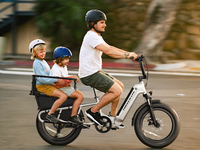 Vélo cargo électrique familial K008 20 pouces à pneus larges, 7 vitesses, moteur brushless 250W, assistance au pédalage, batterie lithium 48V, suspension avant - Stock UE