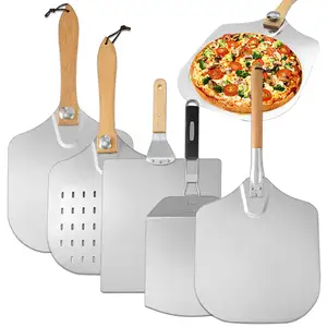 Große faltbare Holzgriff Pizza Peel Metall Aluminium Pizza Paddel zum Backen Pizza Transfer