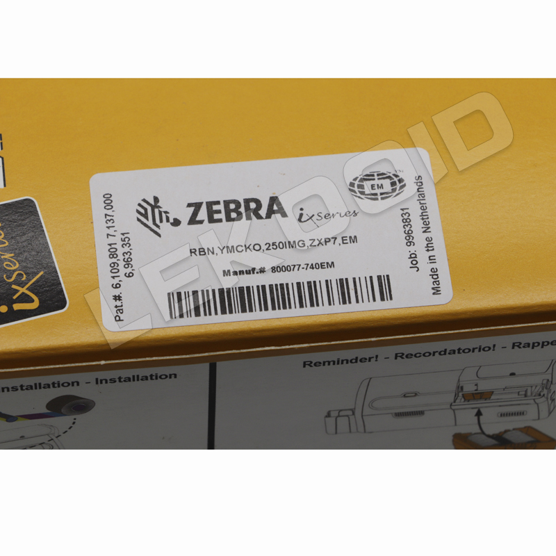 Zebra 800077-740EM Color Ribbon - YMCKO - 250 Prints for ZXP