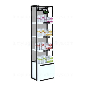 Custom <b>Perfume</b> Display <b>Cabinet</b> with Wooden Drawers Luxury Metal Floor Showcase for Skincare & Cosmetics Boutique - Product Image 2