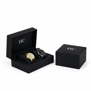 กล่องใส่นาฬิกาแฟชั่น ดีไซน์มินิมอล วัสดุหนัง PU แข็งแรง กล่องของขวัญใส่เครื่องประดับ กำมะหยี่ ปั๊มฟอยล์โลโก้ตามสั่ง ราคาขายส่ง - Product Image 2