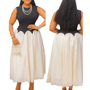 Mode d'été pour femmes French <span class=keywords><strong>Chic</strong></span> Colorblock Irregular Summer Fancy Dresses for Ladies Women - Product Image 1