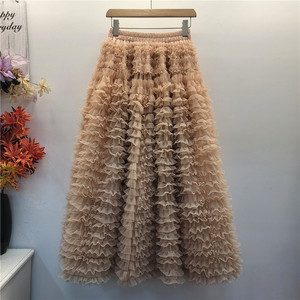 2025 automne hiver nouveau Design multicouche en mousseline de soie a-ligne gâteau jupe demi-longueur jupes décontractées pour les femmes - Product Image 2