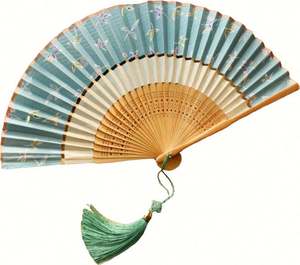 Prix direct usine Éventail pliant en bambou durable peint à la main en tissu de soie, style art populaire chinois, thème Amour, Saint-Valentin, Hunan - Product Image 1