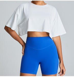 カスタムコットンオーバーサイズブランク無地白ルーズフィッティングクロップトップtシャツアスレチックスパンデックスベビーピンクジムクロップドティートシャツ女性 - Product Image 3