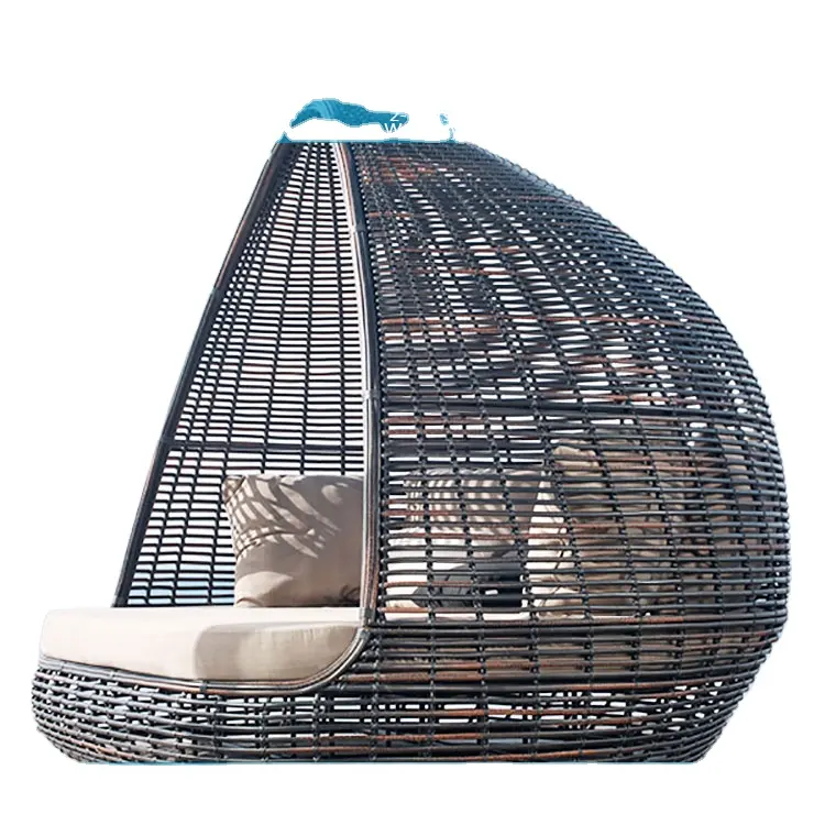 Rattan runde outdoor-lounge bett mit baldachin günstige sonnenbank