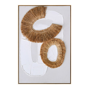 Arte de Pared Tejido con Anillos Marrones Naturales, <span class=keywords><strong>Fondo</strong></span> Blanco Texturizado con Borde de Color Original, Cuadros Decorativos - Product Image 3