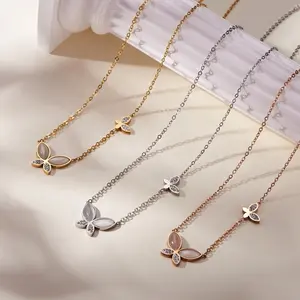 Colors Butterfly Necklace Trendy Multiple Thin Chain Colorful Pendant Necklace for Women Jewelry