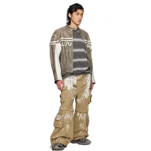 סיטונאי בז' רוכסן ג'ינס מטען מכנסיים מותאם אישית צבע שפריץ חגורת ברך ניתנת להסרה ג'ינס עם כיסים מרובים