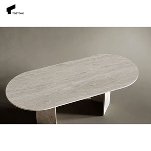 Tostone, las mejores ventas, mesa de comedor de travertino Natural ovalada blanca de Italia para el hogar, apartamento, Villa, comedor, decoración Interior de Hotel - Product Image 6