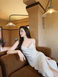 White Color Women Satin Slip Dress V Neck <b>Spaghetti</b> <b>Strap</b> Silk Maxi Long Dress Evening Party Bridesmaid Wholesale Custom - Product Image 4