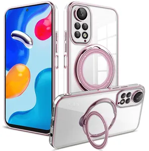 Magnetic Suction Case For Xiaomi Mi 11T 12T 13 Pro Redmi A1 9A Note 11 11S 12 Pro 5G Plating Car 360 Rotation Stand Ring Cover