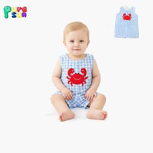 Puresun Popüler Yengeç Aplikeli Erkek Bebek Tulumu Tek Parça Kolsuz Çocuk Bodysi Özel Tasarım Pamuklu Bebek Romperi - Product Image 1