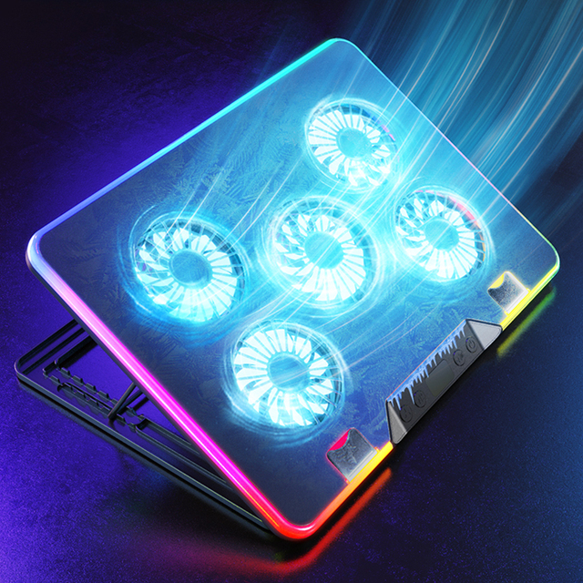 RGB Laptop Cooling Pad With 5 Cooling Fans Ergonomic Comfort Notebook Cooler Light-Weight Gaming Laptop Cooler Stand