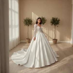 ชุดเดรสแต่งงานสำหรับเจ้าสาวชุดกระโปรงบอลผ้าสแปนเด็กซ์/โพลีเอสเตอร์ยาวถึงพื้นป้องกันไฟฟ้าสถิตย์คอรูปที่รักทันสมัย - Product Image 1