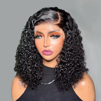 Perruques Courtes Bob Frisées Kinky 4*4 13*4 en Cheveux Humains, Perruques Lace Front pour Femmes Noires, Perruques Frontales HD Sans Colle Effet Vague d'Eau