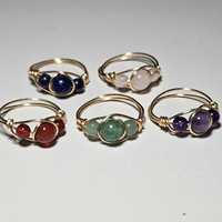 Bague ouverte multi-bandes en pierres précieuses naturelles, faite à la main, plaquée or, ajustable, pour femmes