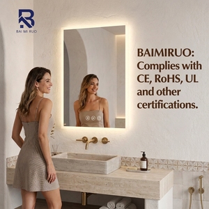 <span class=keywords><strong>Espejo</strong></span> de Baño LED Cuadrado Moderno para Proyecto Hotelero en México, con Esquinas Redondeadas, Retroiluminado, Control Táctil, Regulable, Antivaho, NOM - Product Image 1