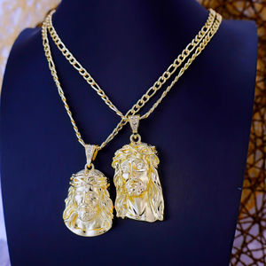 Collar <span class=keywords><strong>de</strong></span> Cadena Cubana <span class=keywords><strong>de</strong></span> Acero Inoxidable con Colgante <span class=keywords><strong>de</strong></span> Jesús Chapado en Oro Macizo, Adorno <span class=keywords><strong>de</strong></span> Cristal, Corona <span class=keywords><strong>de</strong></span> Espinas, Estilo Cristiano Urbano - Product Image 1