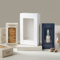 Boîte de présentation en carton pliable personnalisée avec fenêtre, emballage en film PET, impression quadricolore, estampage à chaud pour les produits alimentaires, les produits de beauté, les jouets, l'électronique