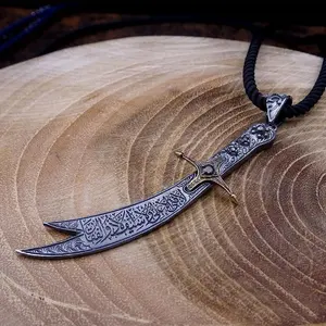 Inspire jewelry Handmade Zulfiqar Necklace Matte Black Plated sword Necklace Ottoman Calligraphy Jewelry Custom Jewelry