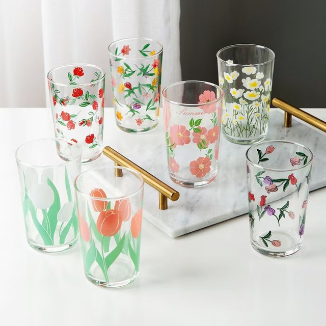 Beauty Eco-Friendly Glass Tumbler Coffee Mug Floral Tea Cups for Hot Cold Drinks Christmas Weddings Parties Gift