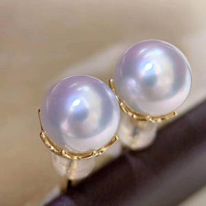 20718DIY <b>Pearl</b> Accessories S925 <b>Silver</b> Ear Nail Hollow Bracket Concealer 8-9mm Round Beads <b>Earrings</b> - Product Image 3