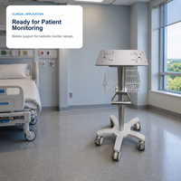 Chariot médical réglable en hauteur en alliage d'aluminium avec panier métallique pour équipement de surveillance en clinique et hôpital