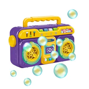 Máquina de burbujas de juguete para niños, soplador de burbujas automático con diseño de radio, para jugar al aire libre, con luz musical, novedad de verano