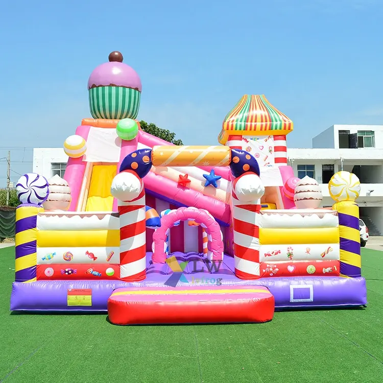 Pink Bounce House Candy Spielplatz Thema Springen Hüpfburg Aufblasbarer Türsteher Für Kinder