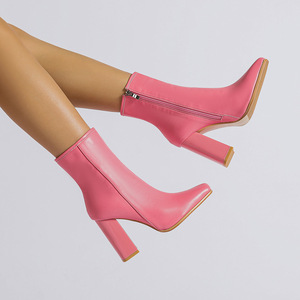 <span class=keywords><strong>Bottes</strong></span> tendance à talon épais avec fermeture éclair latérale, <span class=keywords><strong>bottes</strong></span> courtes mi-<span class=keywords><strong>mollet</strong></span> automne-hiver grande taille rose fruit pour femme - Product Image 4