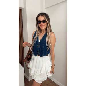 เสื้อกั๊กยีนส์แขนกุดสำหรับผู้หญิง, เสื้อผ้าฝ้าย100% แขนกุดสไตล์ลำลองทรงคลาสสิก - Product Image 1