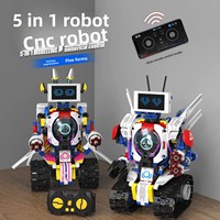 Robot de programmation numérique 5-en-1 avec télécommande, blocs de construction, puzzle d'assemblage, jouet de construction ABS cinq-en-un