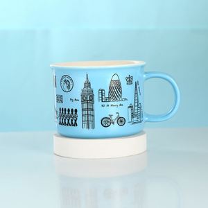Tasse à eau en céramique créative bleu clair, petite tasse à thé en porcelaine blanche pour la maison, avec logo personnalisé, vente en gros - Product Image 2