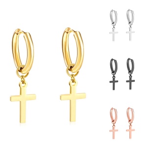 Pendientes de Aro Cruzados de Acero Inoxidable de Alta Calidad en 4 Colores, Joyería Hiphop para Mujeres/Hombres - Product Image 1