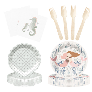 ชุดจานกระดาษลายเกล็ดนางเงือก DAMAI แบบกำหนดเอง สำหรับงานเลี้ยงวันเกิดเด็กผู้หญิง ชุดอุปกรณ์จัดงานปาร์ตี้ธีมนางเงือกแบบใช้แล้วทิ้ง - Product Image 2