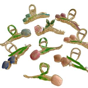 جديد تصميم زهرة شكل الشعر الديكور القرش الخلفي رئيس شعر مستعار لعمل تسريحة ذيل الحصان كليب المعادن الغردينيا أنيقة روز الزنبق النساء مشبك شعر - Product Image 1