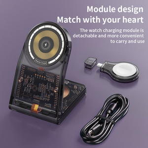 Estación de carga con sensor inteligente transparente 3 en 1 compatible con <span class=keywords><strong>iPhone</strong></span> 16 15 14 13 12 <span class=keywords><strong>11</strong></span> X Pro Max, Watch, AirPods 4 3 Pro - Product Image 6