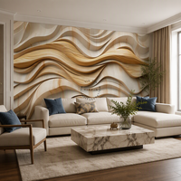 Papier peint mural 3D à texture de bois ondulé, panneau mural abstrait en bois sculpté et courbé pour le salon, la chambre à coucher, la décoration murale de la maison