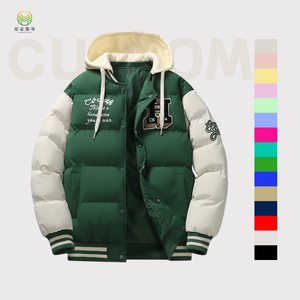 בגדי פסים מכסה מכסה המנוע מותאם אישית נשלף גברים של חורף חם למטה ריפוד עם רוכסן פרסה עם רקמה - Product Image 1