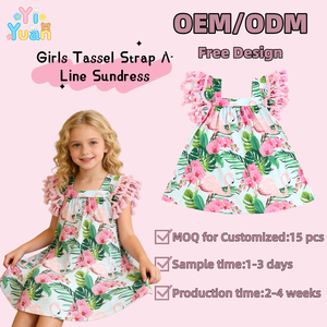 Vestido <span class=keywords><strong>de</strong></span> Verano para Bebés y Niños Pequeños, con Estampado Personalizado, Cuello Cuadrado Elegante, Volantes en Espiral <span class=keywords><strong>de</strong></span> Flamenco, Manga Campana, Holgado, Transpirable, ODM - Product Image 1