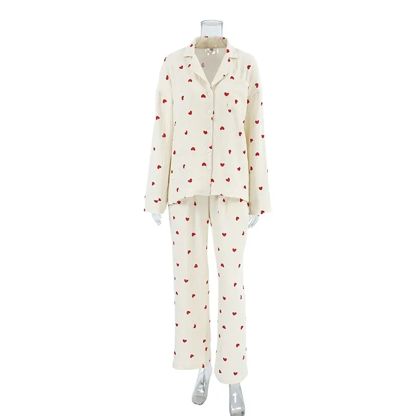 Love Bedrukte Comfortabele Broek Met Lange Mouwen En Pyjama Tweedelige Set