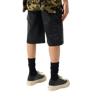 Pantalon cargo en coton enduit de cire noire personnalisé pour homme, style denim, coupe semi-ample, double genouillère, type charpentier, short de travail, streetwear d'été - Product Image 5