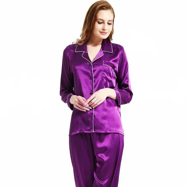 Groothandel Custom Logo Vrouwen Premium Dame Zijde Satijn Pyjama Set Pyjama Nachtkleding Nachtkleding Lounge Wear Homewear