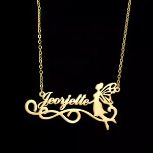 Nameplate Personalized Custom Necklace 18K Gold Vacuum Plated Stainless Steel Necklace Personalized Letter Necklace For Women