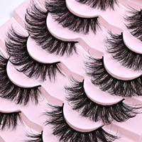 YUCAGCI 7 paires de faux cils faits à la main de style européen et américain, tige en coton noir, épaisseurs variées, naturellement recourbés, effet simulé