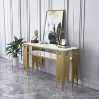Table console rectangulaire moderne avec base en acier inoxydable doré et plateau en verre pour salon, salle à manger, entrée, hôtel, hall, bureau